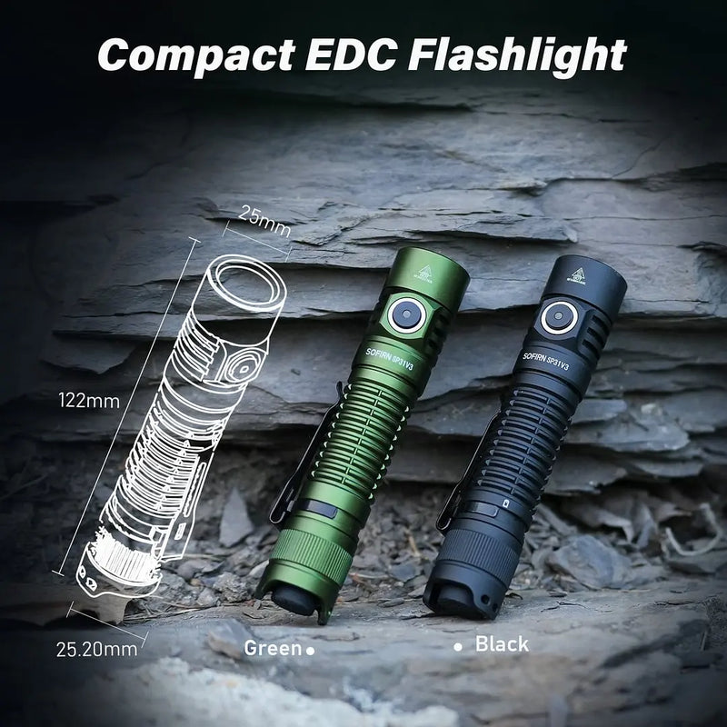 Nova lanterna tática LED Sofirn SP31 V3.0 com interruptor duplo USB C 18650, indicador de energia recarregável, 6000K e 5000K