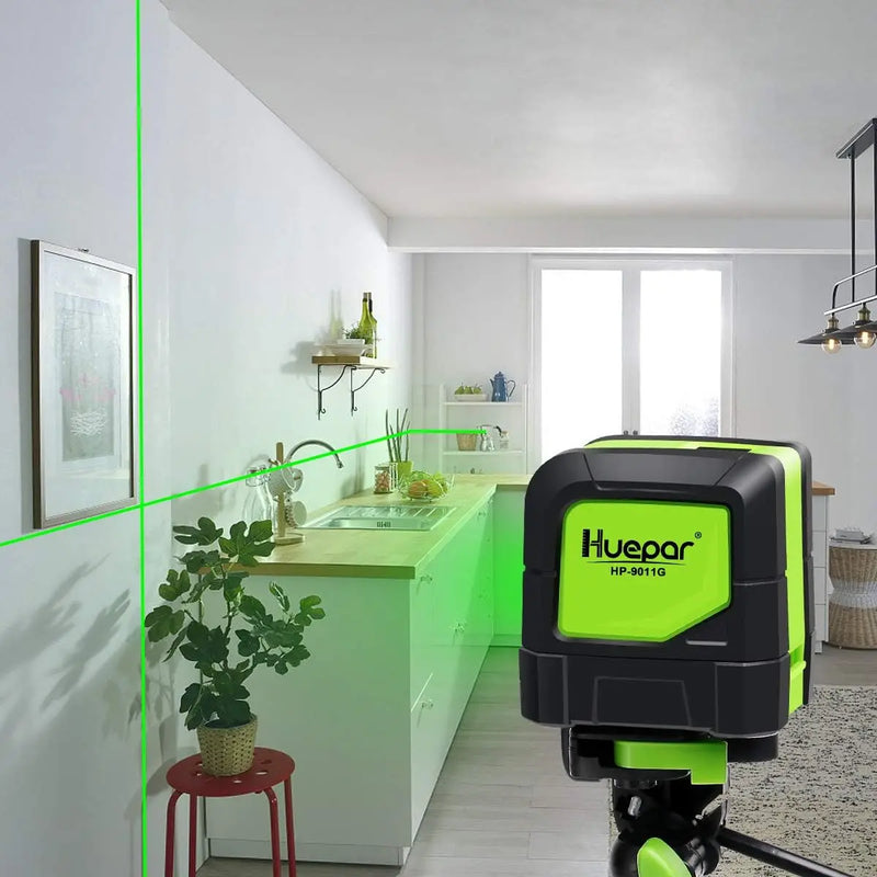 Huepar 2 Linhas Laser Nível Autonivelante (4 graus) Laser de Feixe Verde Vermelho Horizontal e Vertical Linha Cruzada com Base Magnética