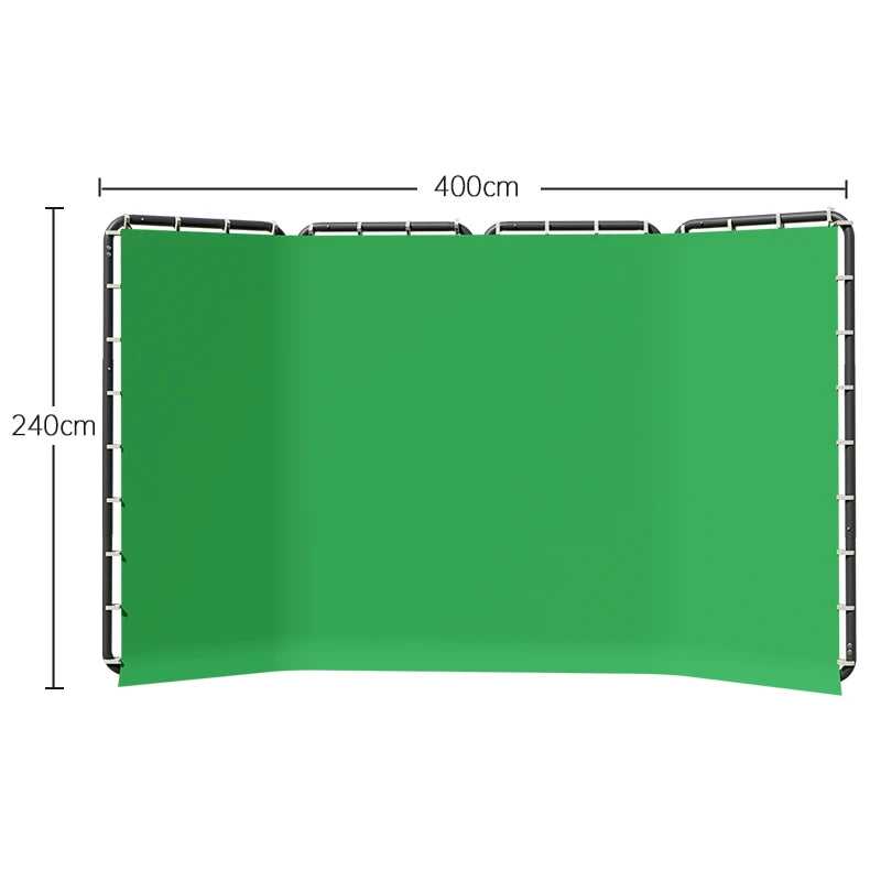 Cenário de tela verde Chromakey grande portátil com suporte para fotografia, sistema de suporte para gravação de vídeo e foto 240x400 cm