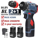 Furadeira e parafusadeira elétrica sem fio 2 em 1 16,8 V/21 V sem escova, chave de fenda elétrica, chave de fenda com 21 modos de rotação, furadeiras e parafusadeiras