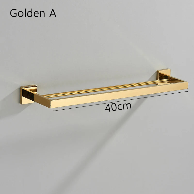 Acessórios para banheiro Toalheiro Aço inoxidável Toalheiro Acessórios para banheiro Prateleira de armazenamento Toalheiro duplo Dourado/Preto/Cromado