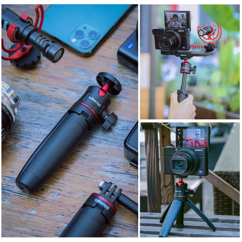 Ulanzi MT-08 Mini Tripé Extensível Portátil para Vlog, Smartphone, Selfie Stick, Tripé com Suporte para Câmera Canon, Sony, Nikon, DSLR e Celular