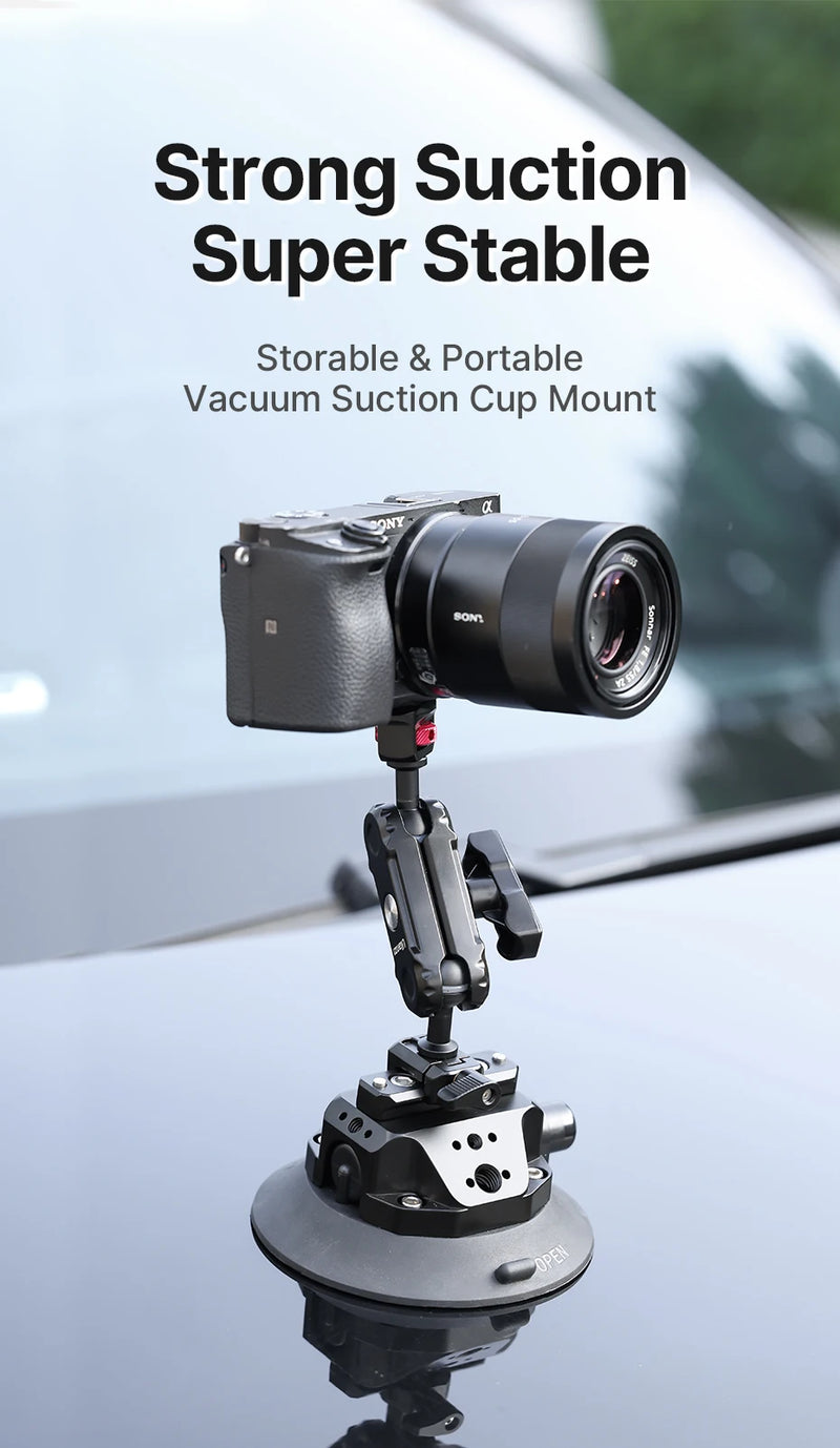 Ulanzi Car Phone Action Camera Holder Hand Pump Suction Cup 360° Adjustable 1/4" for GoPro for Insta360 DJI Action Smart Phone