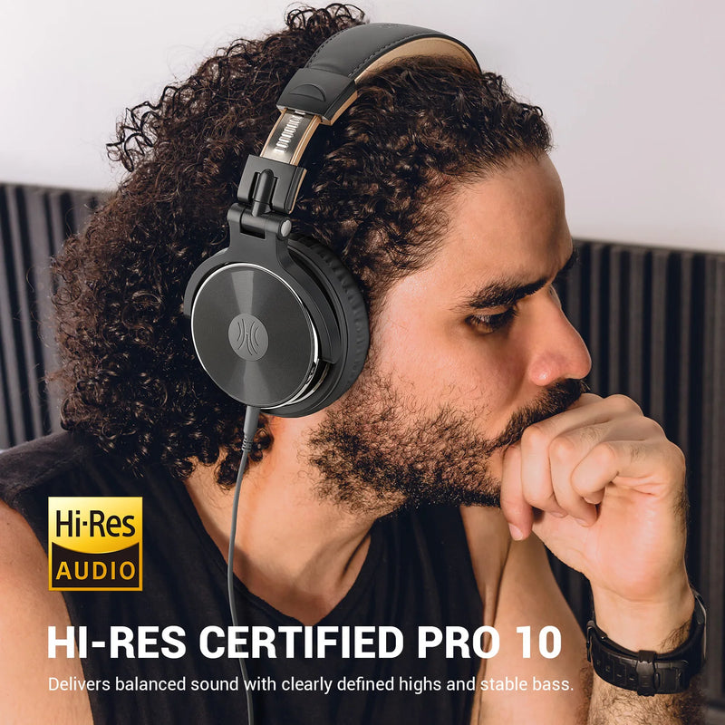 Fones de ouvido com fio Oneodio Pro 10, áudio de alta resolução, fone de ouvido com fio, estéreo, profissional para DJ, com microfone, sobre a orelha, fone de ouvido de estúdio