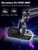 Kit de microfone dinâmico XLR FIFINE com braço articulado para mixer, conjunto de microfone USB para jogos com RGB, controle de volume para PC PS5/4 AmpliGame AM8T