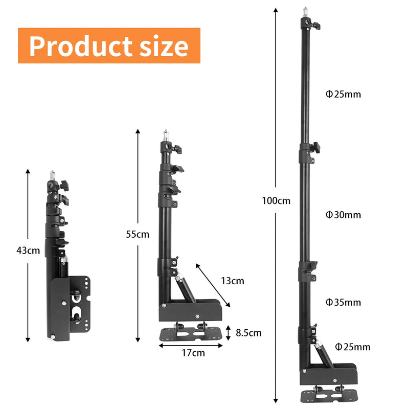 Braço de lança SH Heavy Wall Mount para estúdio fotográfico, luzes estroboscópicas de vídeo, comprimento máximo de 100 cm, rotação horizontal e vertical
