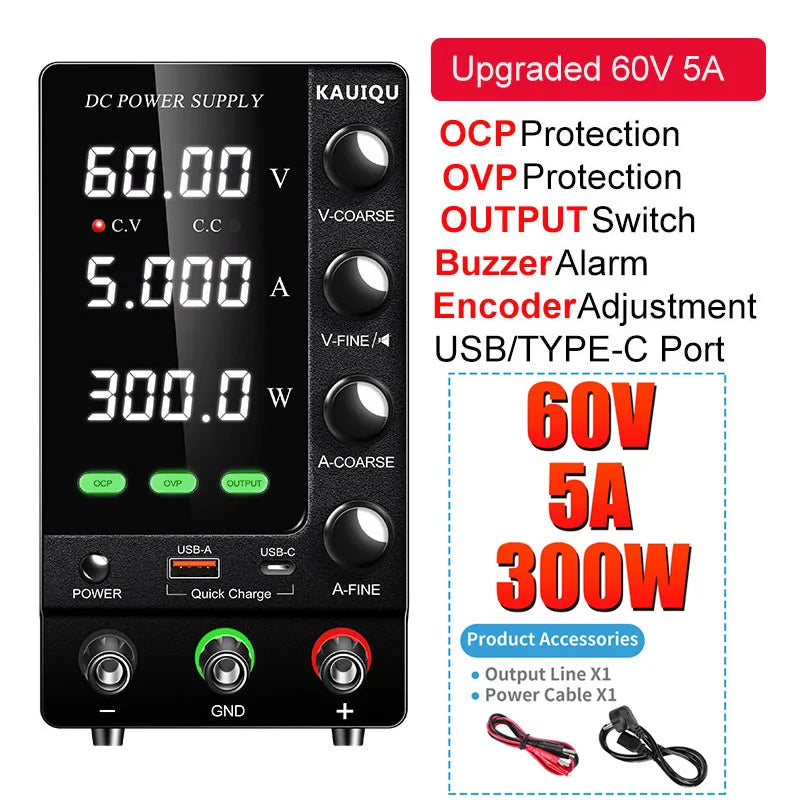 Fonte de alimentação com display digital ajustável Mini fontes de alimentação de laboratório Regulador de tensão 60V 5A 120V 3A 32V 6A KUAIQU 30V 10A DC