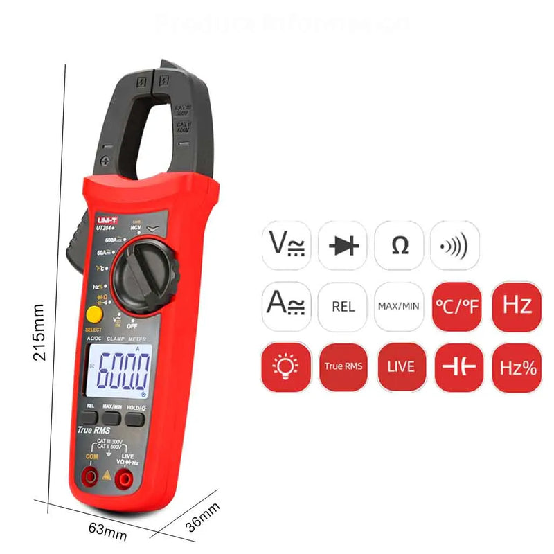 Alicate Amperímetro UNI-T UT204 Plus UT210E UT210D AC/DC Voltímetro Digital Amperímetro Alicate Multímetro Multitester Elétrico Profissional