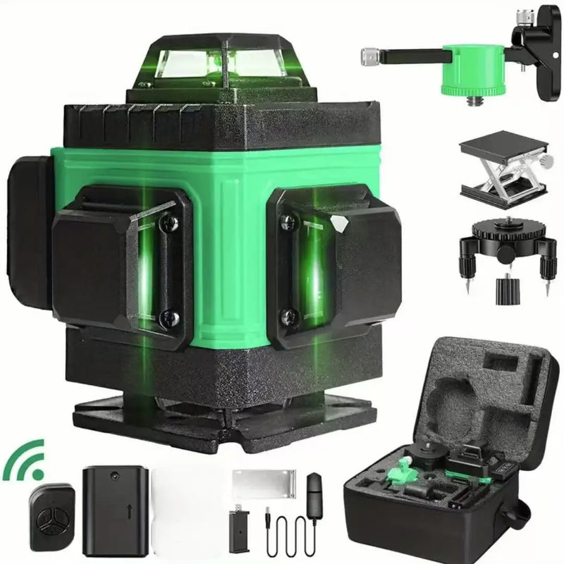 Nível de laser de feixe verde de 16 linhas 360° Ferramenta de alinhamento de alta precisão para projetos profissionais de construção e faça você mesmo Durável e ultrafino