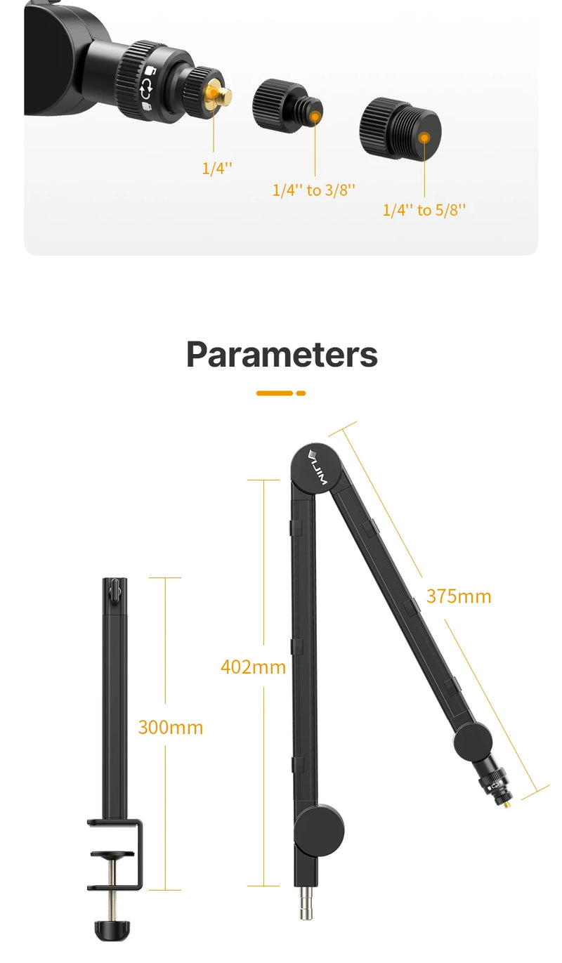Suporte de mesa para microfone VIJIM LS24, suporte para câmera DSLR, braço de microfone com suspensão ajustável e suporte de parafuso de 1/4 para gravação