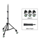 Tripé extensível SH 190 cm com parafuso de 1/4 e rodas, controle remoto Bluetooth para câmera DSLR, smartphone, luz de preenchimento, microfone, tripé