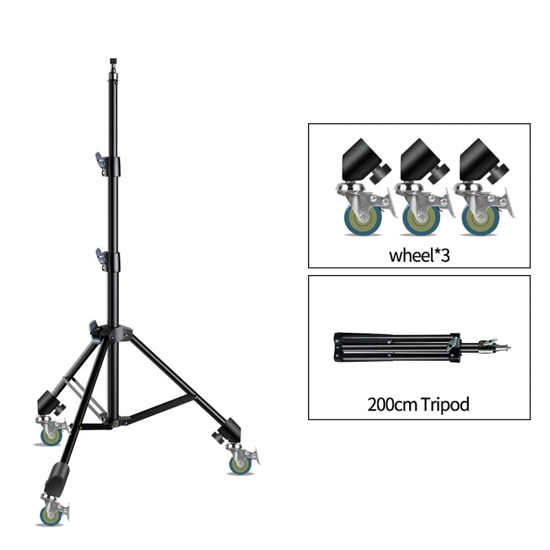 Tripé extensível SH 190 cm com parafuso de 1/4 e rodas, controle remoto Bluetooth para câmera DSLR, smartphone, luz de preenchimento, microfone, tripé