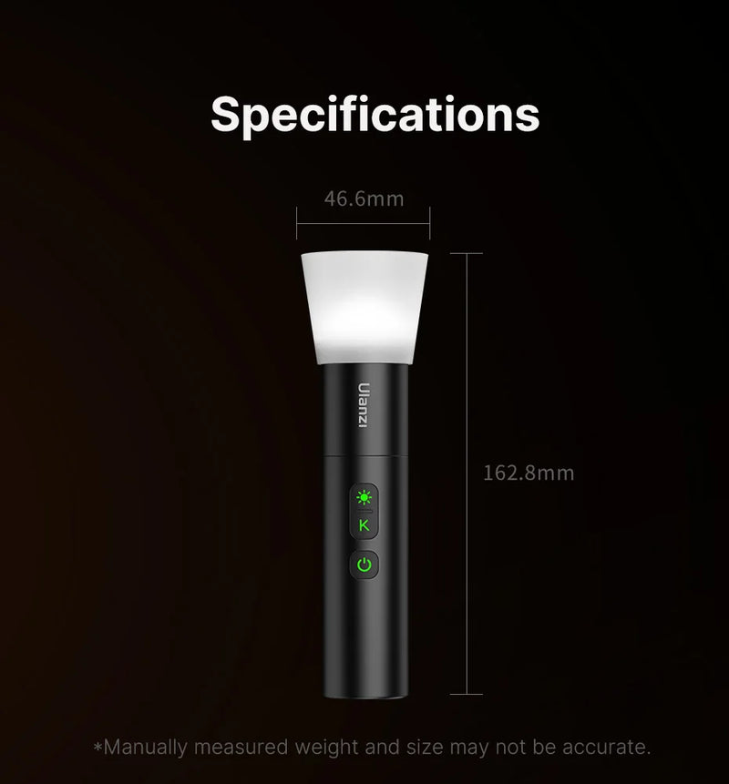 Lanterna de videografia com zoom Ulanzi LM07 Luz de fotografia bicolor Brilho regulável Videolight 2000-8000K CCT para exteriores