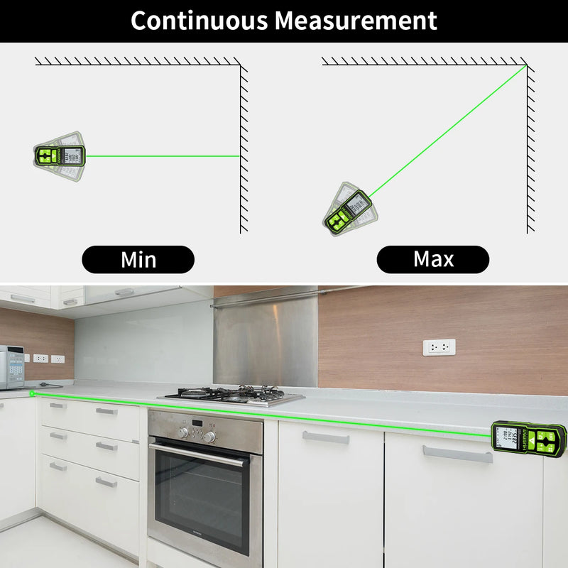 Medidor de distância a laser verde digital Huepar 60 m 100 m 120 m fita métrica a laser telêmetro com sensor de ângulo LCD ferramentas de medição
