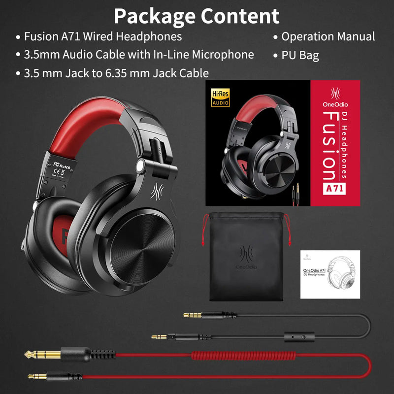 Fone de ouvido com fio Oneodio A71, com microfone, para estúdio DJ, monitor profissional, gravação e mixagem para jogos