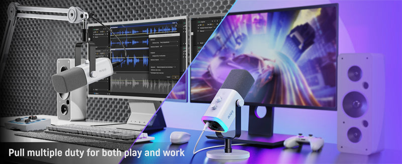 Microfone dinâmico FIFINE XLR/USB com entrada para fone de ouvido/RGB/mudo, microfone para gravação e streaming de jogos PS4/PS5 Ampligame AM8W