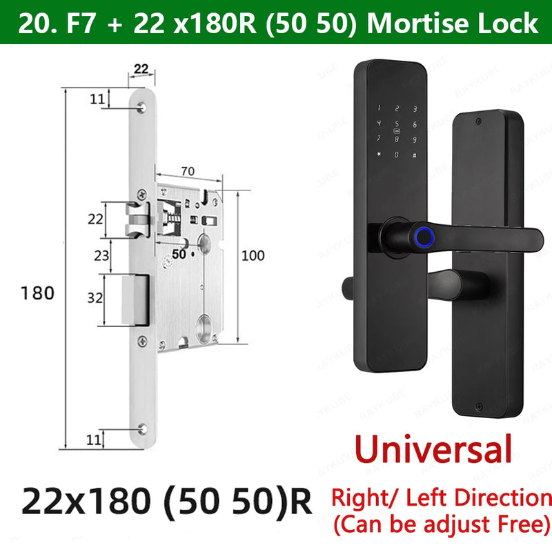 Fechadura Elétrica Inteligente para Porta com Impressão Digital e Alça Maior e Chave/Aplicativo de Desbloqueio Remoto RAYKUBE F7 Tuya WiFi