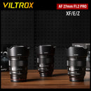 Lente VILTROX 27mm 75mm F1.2 para Fuji X, equivalente à lente Sony E 27mm 1.2, com foco automático e grande abertura, ideal para retratos em câmeras APS-C da Fujifilm.