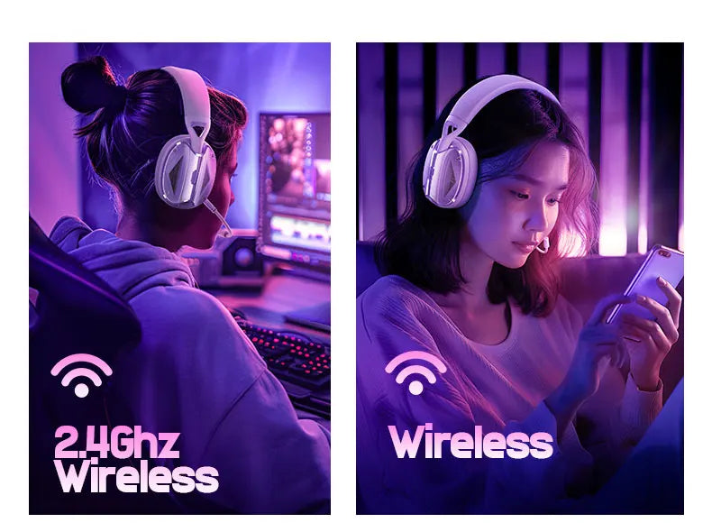 Fone de ouvido sem fio para jogos Picun G1 2,4 GHz, som surround 3D, áudio espacial, microfone ENC HD, fones de ouvido leves para jogadores, PS5, PC e telefone