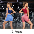 2 peças, shorts esportivos femininos, shorts de ginástica, calças de ioga femininas com controle de barriga e bumbum