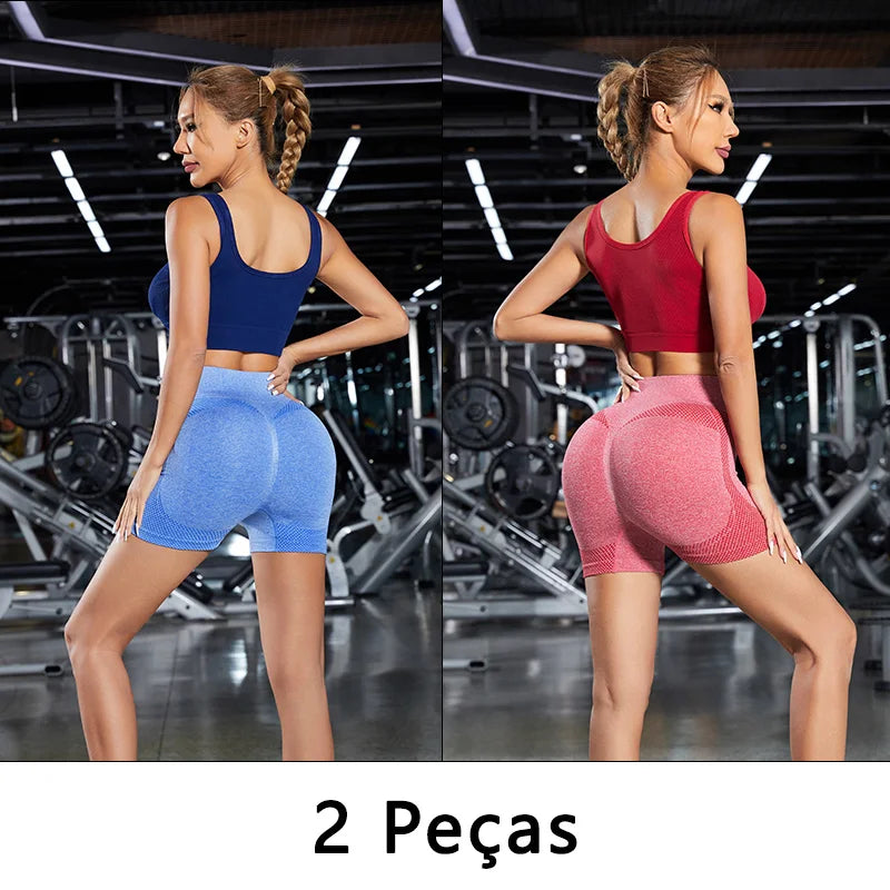 2 peças, shorts esportivos femininos, shorts de ginástica, calças de ioga femininas com controle de barriga e bumbum