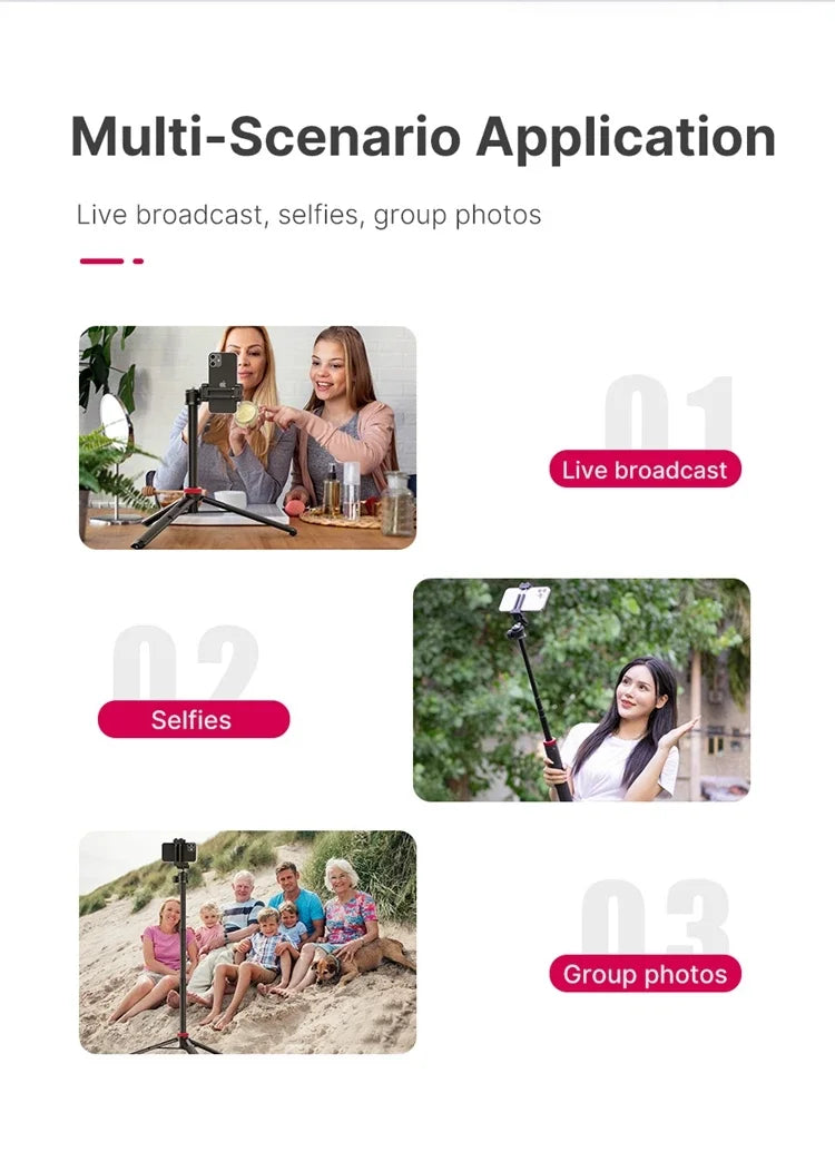 Tripé Ulanzi MT-44 com 1,46 m de extensão para selfies, tripé com braçadeira para celular, câmeras, celulares, Samsung, iPhone, Huawei, Xiaomi