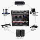 Mesa de mistura profissional USB de 8 canais, placa de mixagem de áudio, efeitos digitais, reprodutor de MP3, consoles, computador, gravação de palco.