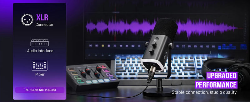 Microfone dinâmico FIFINE USB/XLR com controle RGB/entrada para fone de ouvido/mudo, microfone para jogos de PC, gravação e streaming AmpliGame-AM8
