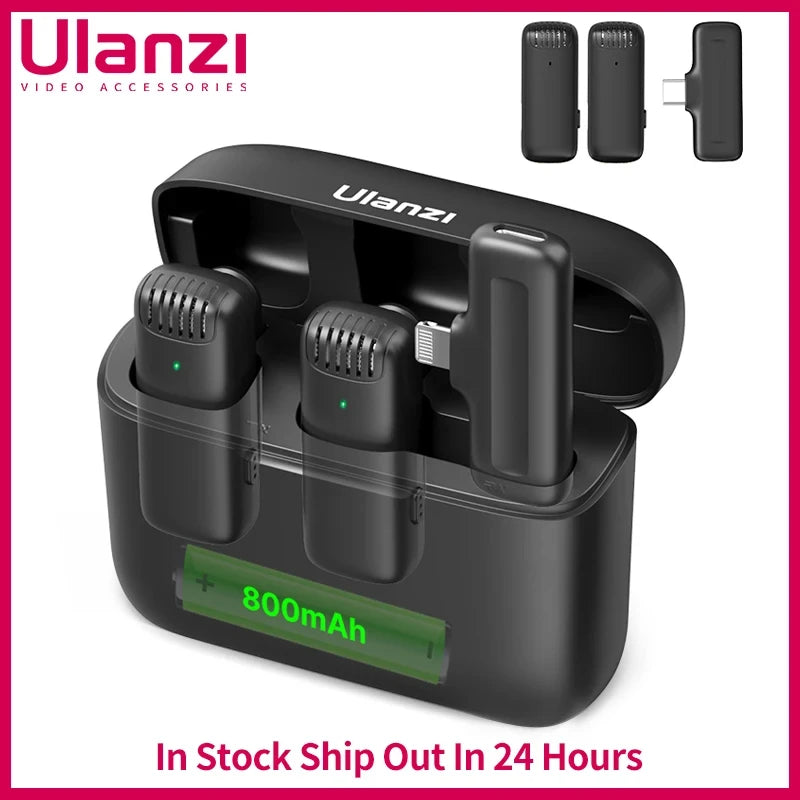 Microfone de lapela sem fio Ulanzi J12, conjunto de microfone de lapela para gravação de vídeo curto, mini microfone para iPhone 16, 15, 14, Android, transmissão ao vivo