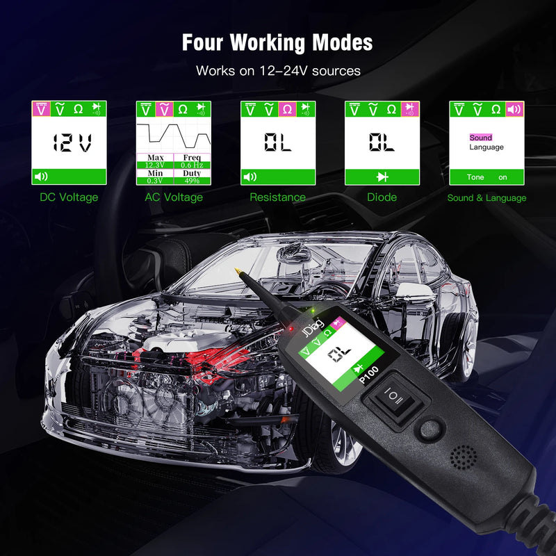 Kit de teste de circuito automotivo, testador de circuito de potência, testador de voltagem/resistência de carro, ferramenta de diagnóstico de sobrecarga/curto-circuito de 12/24 V