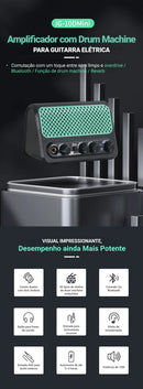 Mini amplificador de guitarra elétrica DK, 10W, Bluetooth, com efeitos de reverb e overdrive, bateria de lítio e 30 ritmos de bateria.