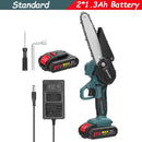 Motosserra elétrica sem fio de 21 V e 6 polegadas, bateria de lítio recarregável, motosserra elétrica para rachar madeira, ferramentas para trabalhar madeira com uma mão