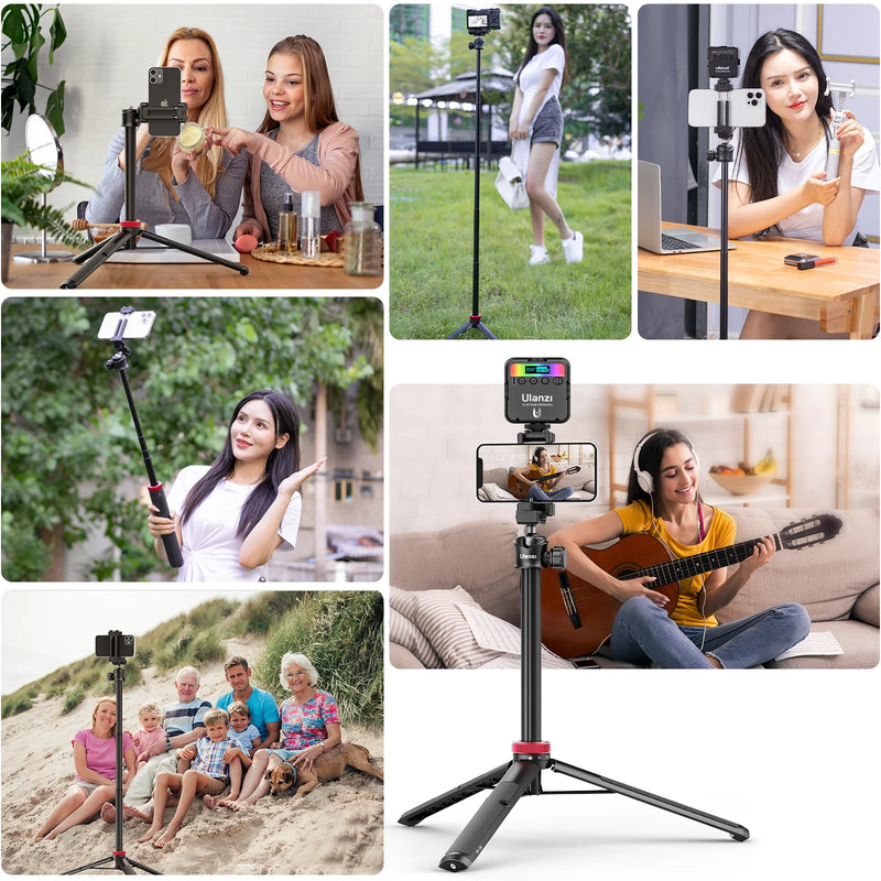 Tripé Ulanzi MT-44 com 1,46 m de extensão para selfies, tripé com braçadeira para celular, câmeras, celulares, Samsung, iPhone, Huawei, Xiaomi