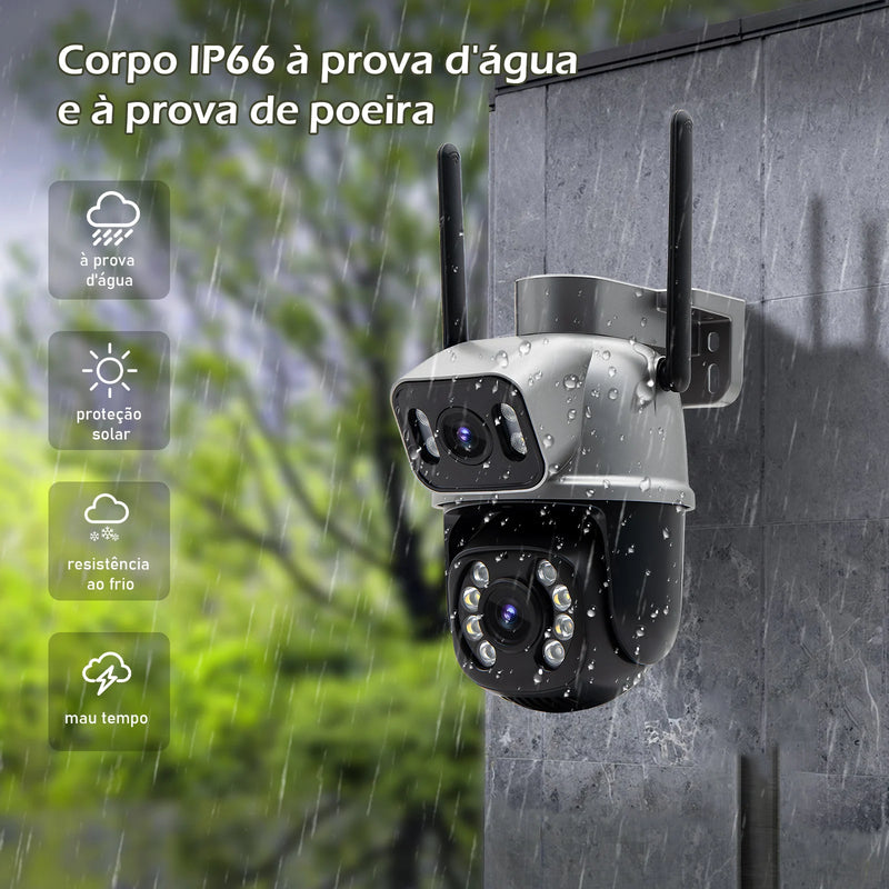 Câmera de vigilância Icsee preta Wi-Fi, monitor de câmera de segurança 4K Ultra HD, câmera de segurança Wi-Fi à prova d'água