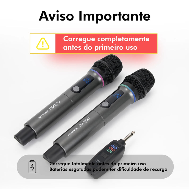 Kit 2 Microfones sem fio UHF 2.4G profissional com LED RGB - 2 unidades, bateria 18650, atraso de 2,5 ms, cardioide para karaokê/ao vivo