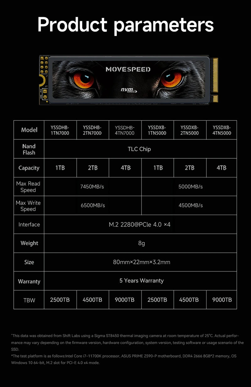 SSD MOVESPEED 7450 MB/s NVMe M.2 2280 4 TB 2 TB 1 TB Disco Rígido Interno de Estado Sólido M2 PCIe 4.0x4 2280 Unidade SSD para PS5 Laptop PC