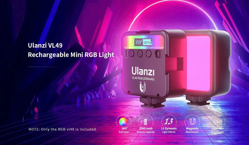 Ulanzi VL49 Mini RGB LED Luz de Vídeo 2700K-9000K Luz de Preenchimento para Câmera Iluminação de Fotografia Pocket Live Tiktok Vlog Lâmpada de Luz
