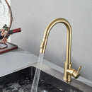 Torneira de cozinha FMHJFISD, torneira de cozinha dourada escovada, torneira de água retrátil, misturadora de alça única, rotação de 360 graus, torneira de chuveiro de cozinha