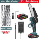 Motosserra elétrica sem fio de 21 V e 6 polegadas, bateria de lítio recarregável, motosserra elétrica para rachar madeira, ferramentas para trabalhar madeira com uma mão