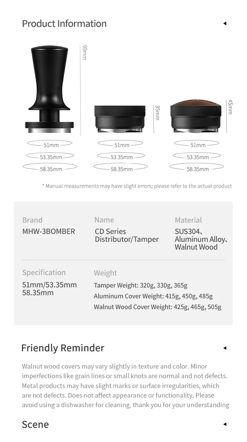 MHW-3BOMBER Compactador de café 51/53,35/58,35 mm 2 molas Compactador de café expresso Base de rosca de aço inoxidável Acessórios para café de barista doméstico