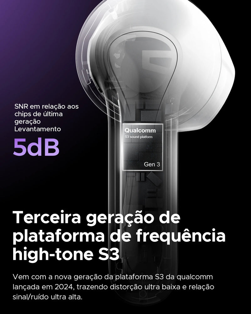 Fones de ouvido sem fio SoundPEATS Air5 Snapgragon Sound com aptx Adaptive Lossless e QCC3091, ANC Bluetooth V5.4 Fones de ouvido com 6 microfones