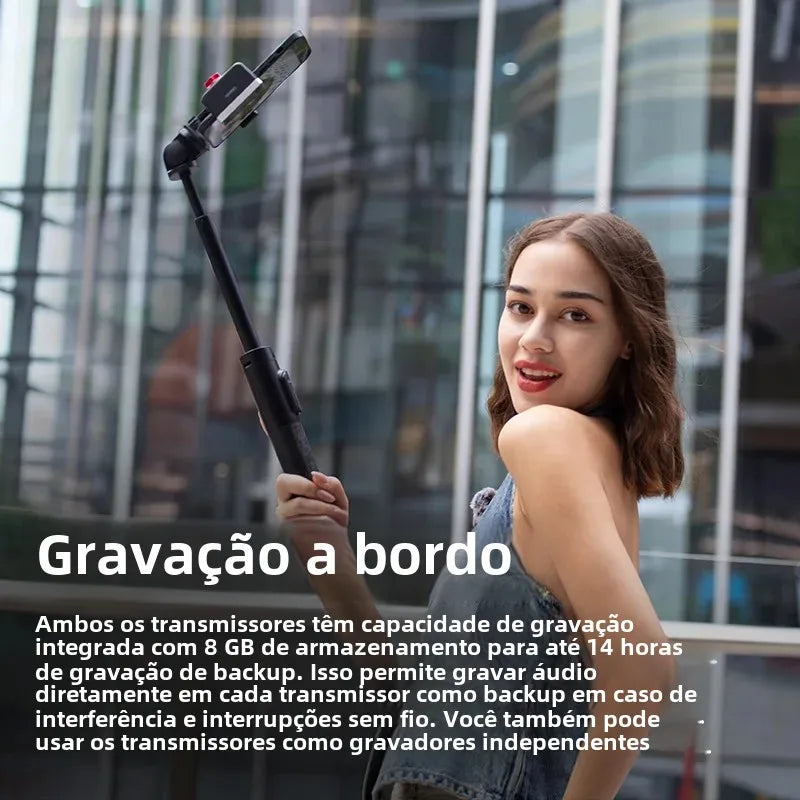 Ulanzi AM18 U-Mic 2.4G Microfone estéreo sem fio com captação de 100 m, gravação de canal duplo de 20+ horas para DSLR, iOS, Android, PC, entrevista ao vivo