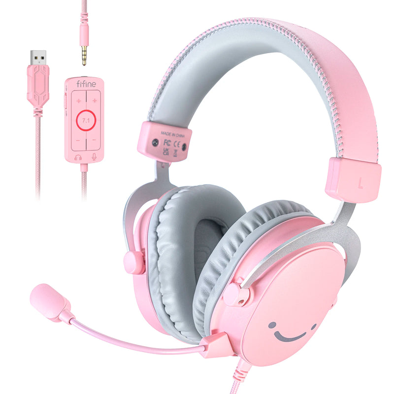 Fone de ouvido FIFINE, fone de ouvido USB com conector de 3,5 mm e som surround 7.1, controle de volume e botão de mudo para PC/MAC/PS4/PS5 Mixer-H9