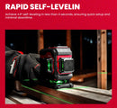 Nível a laser verde série YEVOLT YVGLL4XS, 3/4 planos, 12/16 linhas, autonivelante, 360 graus, 3D/4D, horizontal e vertical, 3,6 V, 3 Ah, ferramentas elétricas