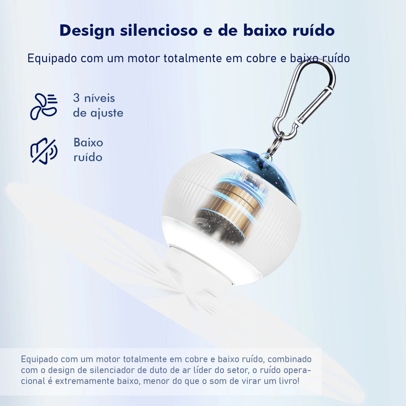 Ventilador, Lâmpada LED e Projetor de Estrelas e Planetas Portátil - Recarregável USB Com Controle