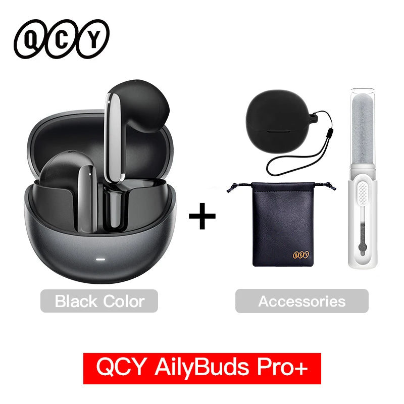 Fones de ouvido sem fio QCY HT10 AilyBuds Pro+ com cancelamento de ruído ativo (ANC), áudio de alta resolução com LDAC, Bluetooth 5.3, 6 microfones, IA para chamadas em HD e conexão multiponto.