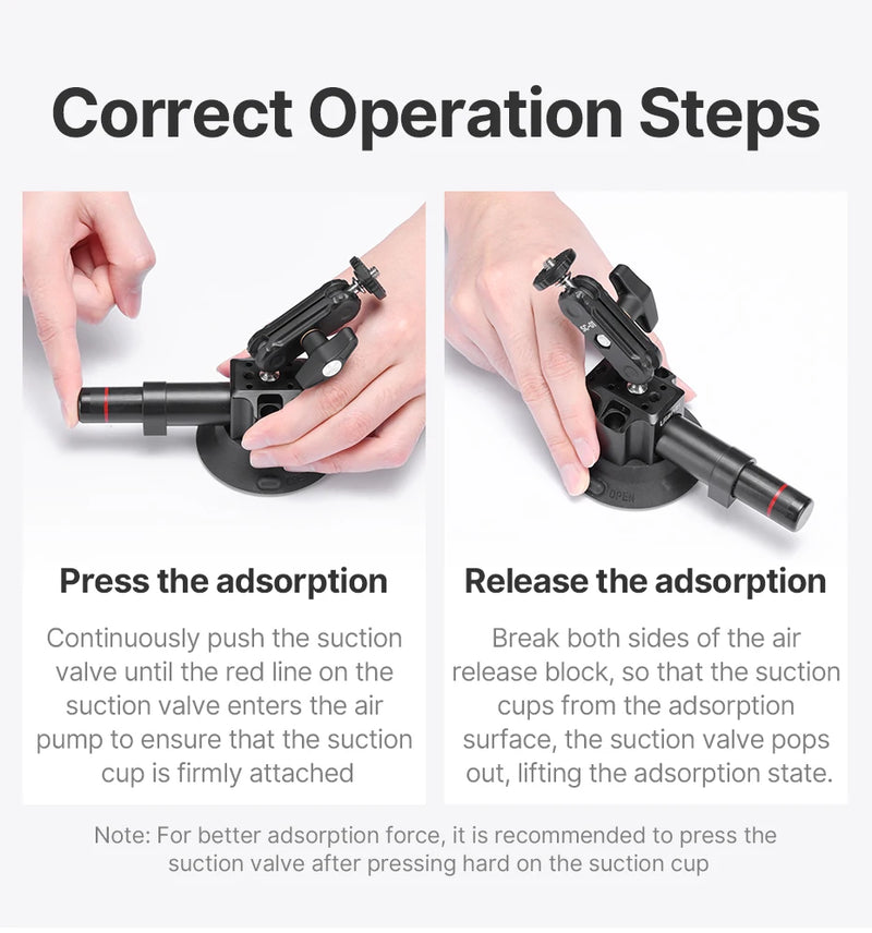 Ulanzi Car Phone Action Camera Holder Hand Pump Suction Cup 360° Adjustable 1/4" 3/8" For GoPro Insta360 DJI Action Smart Phone
