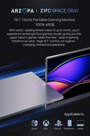 Monitor portátil de 16,1 polegadas, 100% sRGB, 144Hz, para laptop, com portas USB-C e mini HDMI, e bolsa para armazenamento.