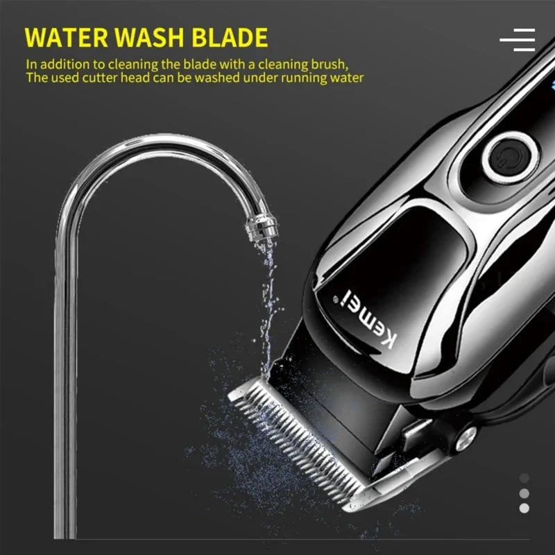 Maquina de Cortar Cabelo Elétrico Profissional Kemei KM-1990 com Display LED