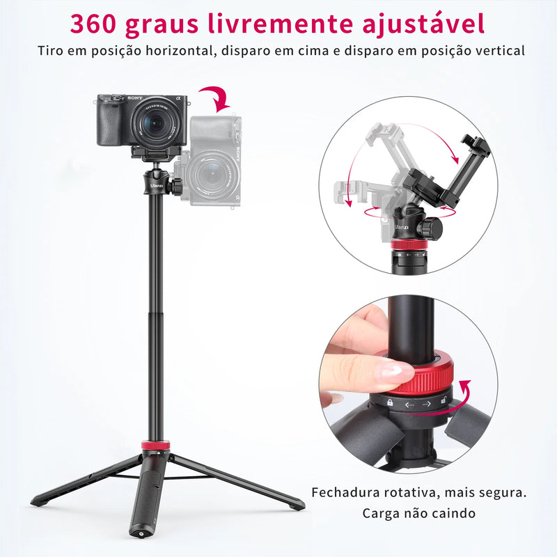 Tripé Ulanzi MT-44 com 1,46 m de extensão para selfies, tripé com braçadeira para celular, câmeras, celulares, Samsung, iPhone, Huawei, Xiaomi